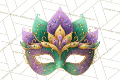 Mardi Gras Clipart PNG Party Icons Masks Beads Fleur De Lis Product Image 2