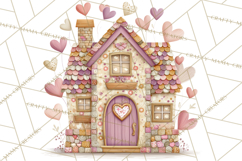 Heart Homes Valentine Clipart, Cozy Cottage PNG Product Image 2