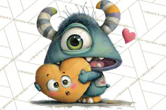 Quirky Valentine Monster Clipart PNG for Cute Printable Product Image 3