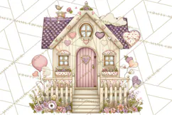 Heart Homes Valentine Clipart, Cozy Cottage PNG Product Image 4