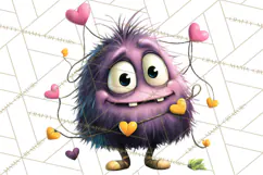 Quirky Valentine Monster Clipart PNG for Cute Printable Product Image 3