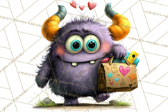 Quirky Valentine Monster Clipart PNG for Cute Printable Product Image 3