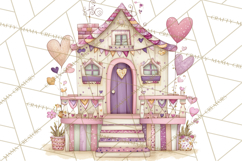 Heart Homes Valentine Clipart, Cozy Cottage PNG Product Image 5