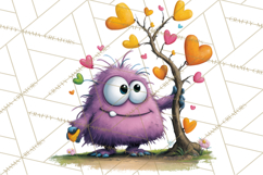 Quirky Valentine Monster Clipart PNG for Cute Printable Product Image 5