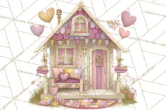 Heart Homes Valentine Clipart, Cozy Cottage PNG Product Image 2