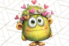 Quirky Valentine Monster Clipart PNG for Cute Printable Product Image 3