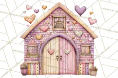 Heart Homes Valentine Clipart, Cozy Cottage PNG Product Image 3