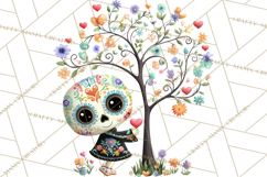 Valentine Sugar Skull Skeleton Clipart, Calavera PNG Art Product Image 2