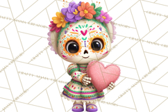 Valentine Sugar Skull Skeleton Clipart, Calavera PNG Art Product Image 3