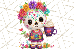 Valentine Sugar Skull Skeleton Clipart, Calavera PNG Art Product Image 4