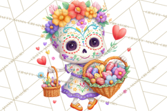 Valentine Sugar Skull Skeleton Clipart, Calavera PNG Art Product Image 3