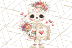 Valentine Sugar Skull Skeleton Clipart, Calavera PNG Art Product Image 4