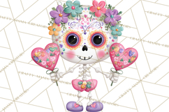 Valentine Sugar Skull Skeleton Clipart, Calavera PNG Art Product Image 2