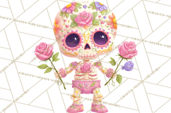 Valentine Sugar Skull Skeleton Clipart, Calavera PNG Art Product Image 3