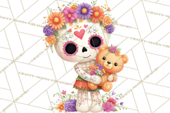 Valentine Sugar Skull Skeleton Clipart, Calavera PNG Art Product Image 4