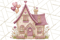 Heart Homes Valentine Clipart, Cozy Cottage PNG Product Image 3