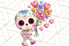 Valentine Sugar Skull Skeleton Clipart, Calavera PNG Art Product Image 5