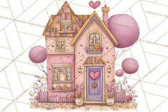 Heart Homes Valentine Clipart, Cozy Cottage PNG Product Image 4