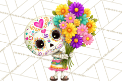 Valentine Sugar Skull Skeleton Clipart, Calavera PNG Art Product Image 4