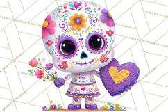 Valentine Sugar Skull Skeleton Clipart, Calavera PNG Art Product Image 5