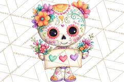 Valentine Sugar Skull Skeleton Clipart, Calavera PNG Art Product Image 4
