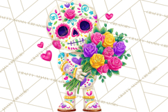 Valentine Sugar Skull Skeleton Clipart, Calavera PNG Art Product Image 3