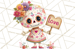 Valentine Sugar Skull Skeleton Clipart, Calavera PNG Art Product Image 5