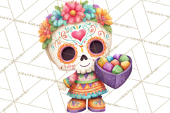 Valentine Sugar Skull Skeleton Clipart, Calavera PNG Art Product Image 2
