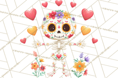 Valentine Sugar Skull Skeleton Clipart, Calavera PNG Art Product Image 3