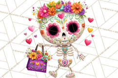 Valentine Sugar Skull Skeleton Clipart, Calavera PNG Art Product Image 4