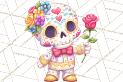 Valentine Sugar Skull Skeleton Clipart, Calavera PNG Art Product Image 4