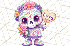 Valentine Sugar Skull Skeleton Clipart, Calavera PNG Art Product Image 3
