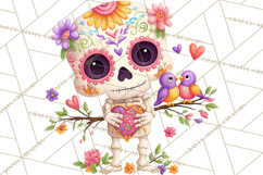 Valentine Sugar Skull Skeleton Clipart, Calavera PNG Art Product Image 4