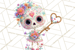 Valentine Sugar Skull Skeleton Clipart, Calavera PNG Art Product Image 5