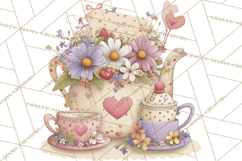 Valentine Tea Party Clipart, Romantic Teapot and Cup PNG Product Image 3