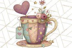 Valentine Tea Party Clipart, Romantic Teapot and Cup PNG Product Image 5