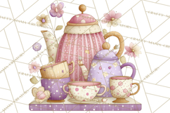 Valentine Tea Party Clipart, Romantic Teapot and Cup PNG Product Image 3