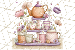 Valentine Tea Party Clipart, Romantic Teapot and Cup PNG Product Image 4