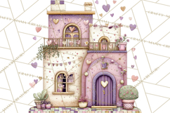 Heart Homes Valentine Clipart, Cozy Cottage PNG Product Image 5