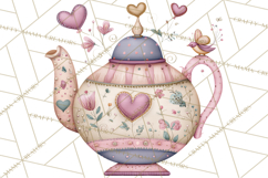 Valentine Tea Party Clipart, Romantic Teapot and Cup PNG Product Image 3