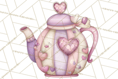 Valentine Tea Party Clipart, Romantic Teapot and Cup PNG Product Image 5