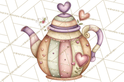 Valentine Tea Party Clipart, Romantic Teapot and Cup PNG Product Image 2
