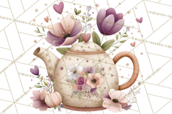 Valentine Tea Party Clipart, Romantic Teapot and Cup PNG Product Image 3