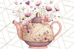 Valentine Tea Party Clipart, Romantic Teapot and Cup PNG Product Image 4
