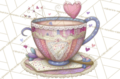Valentine Tea Party Clipart, Romantic Teapot and Cup PNG Product Image 2