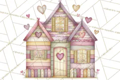 Heart Homes Valentine Clipart, Cozy Cottage PNG Product Image 2