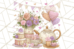 Valentine Tea Party Clipart, Romantic Teapot and Cup PNG Product Image 3