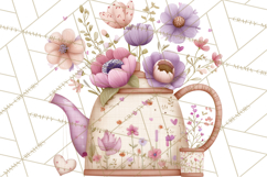 Valentine Tea Party Clipart, Romantic Teapot and Cup PNG Product Image 4
