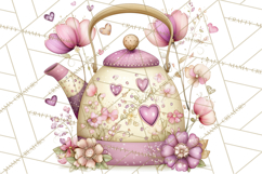 Valentine Tea Party Clipart, Romantic Teapot and Cup PNG Product Image 2