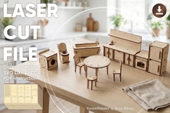 Kitchen and bath dollhouse furniture - laser cut file Product Image 1